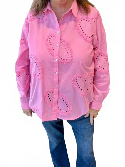 Charlie B Textured Heart Button Down Shirt In Pink In Animal Print