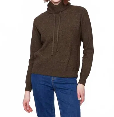 Charlie B Textured Raglan Small Cowl Neck Knit Sweater In Heather Spruce In Multi