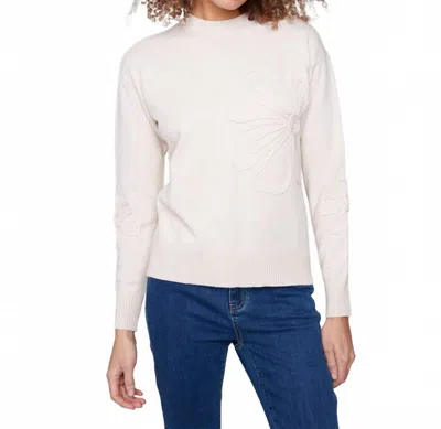 Charlie B Textured Soutache Crew Neck Sweater In Heather Oatmeal In White