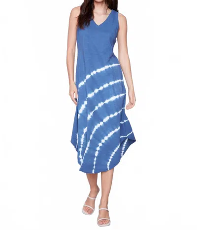 Charlie B Tie Dye Sleeveless V-neck Cotton Dress In Denim In Blue
