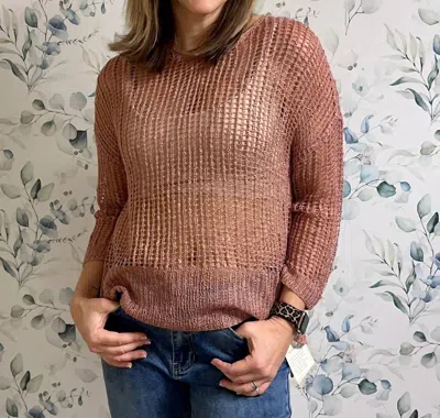Charlie B Time To Play Fishnet Crochet Sweater In Nougat In Pink