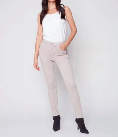 Charlie B Twill Pants With Zipper Pocket Detail In Almond In Pink