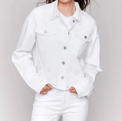 Charlie B Twill Scalloped Eyelet Jacket In White