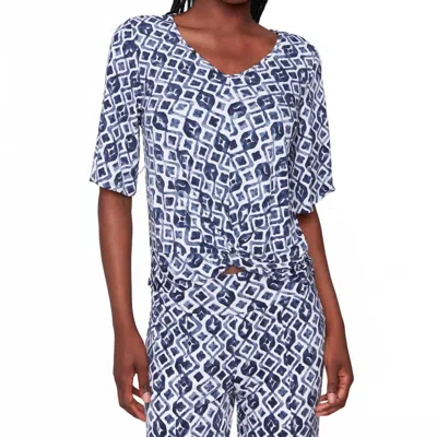 Charlie B Twist Front Printed V Neck Top In Blue/white