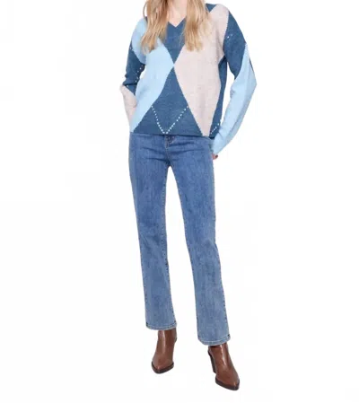 Charlie B V-neck Argyle Sweater In Denim In Brown