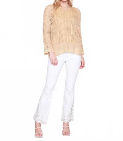 Charlie B V-neck Fishnet Top In Gold In Neutral