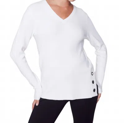 Charlie B V-neck Grommet Sweater In Cream In White