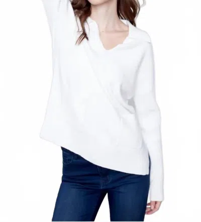 Charlie B V Neck Long Sleeve Collar Sweater In Cream In Neutral