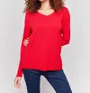 Charlie B V-neck Long Sleeve Plushy Basic Sweater In Cranberry In Pink
