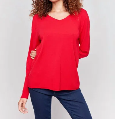 Charlie B V-neck Long Sleeve Plushy Basic Sweater In Cranberry In Pink