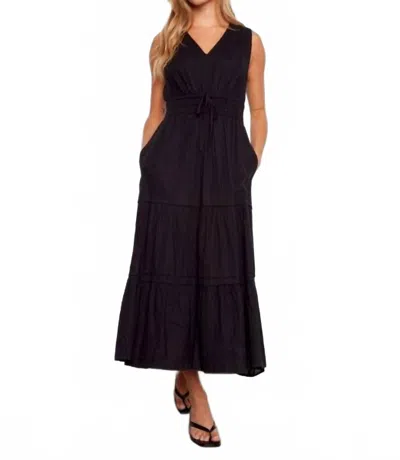 Charlie B V Neck Multi Tiered Long Linen Dress In Black