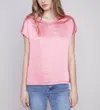 Charlie B V Neck Satin Jersey Top In Flamingo