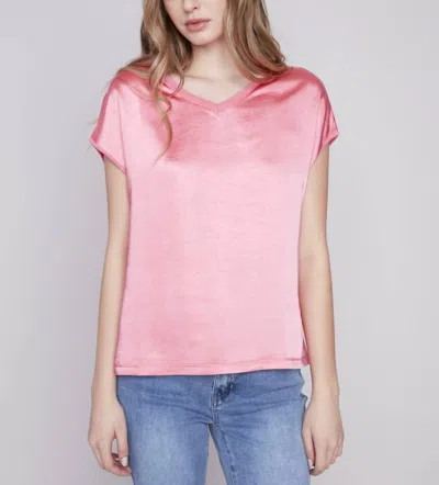 Charlie B V Neck Satin Jersey Top In Flamingo