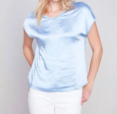 Charlie B V-neck Satin Jersey Top In Sky Blue