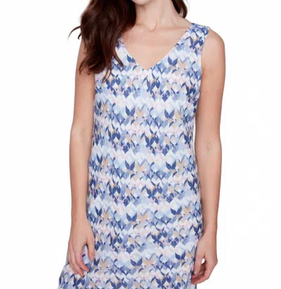 Charlie B V-neck Sleeveless Flare Dress In Watercolor In Blue