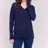 Charlie B V-neck Sweater With Grommet Detail In Navy In Blue