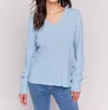 Charlie B V-neck Sweater W/side Slit In Frost In Grey