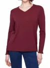 Charlie B V Neck With Side Slit Sweater In Cabernet In Red