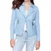 Charlie B Vintage Faux Leather And Rib Knit Jacket In Bluebell