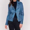 Charlie B Vintage Faux Leather Perfecto Moto Jacket In Blue In Blue
