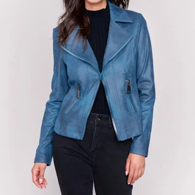 Charlie B Vintage Faux Leather Perfecto Moto Jacket In Blue