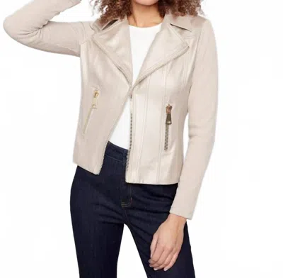 Charlie B Vintage Metallic Faux Leather Knit Sleeve Jacket In Brass In Neutral