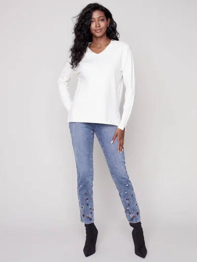 Charlie B V-neck Knit Sweater For Women In Ecru In White