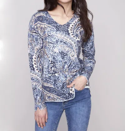 Charlie B V-neck Printed Sweater In Bohemian In Multi