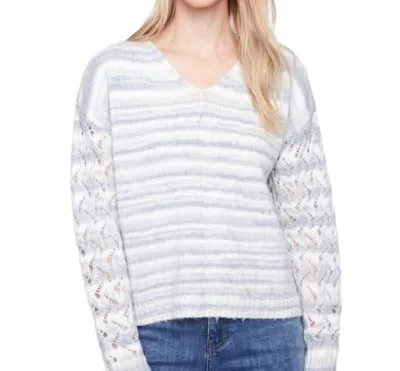 Charlie B V-neck Sweater In Iris Space Dye In White