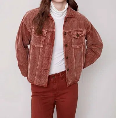Charlie B Washed-out Corduroy Raw Edge Jacket In Cinnamon In Brown