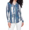 Charlie B Westerville Printer Collar Top In Stump In Blue