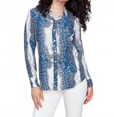 Charlie B Westerville Printer Collar Top In Stump In Blue