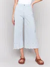 Charlie B Wide Leg Crop Pant With Scallop Embroidered Hem In Stripes In Multi
