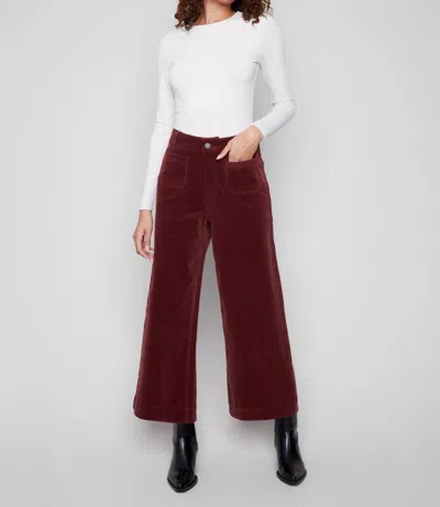 Charlie B Patch Pocket Flare Corduroy Pants In Cabernet In Burgundy