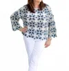 Charlie B Crochet Long Sleeve Boat Neck Top In Denim In Blue