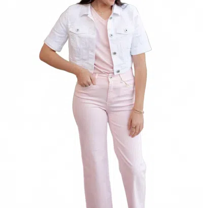 Charlie B Women's Cropped Jean Jacket In White In Pink