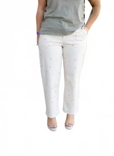 Charlie B Women's Embroidered Denim Pant In Multi In White