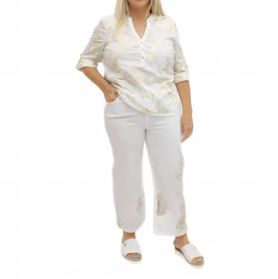 Charlie B Women's Embroidered Flower Crop Pant In White