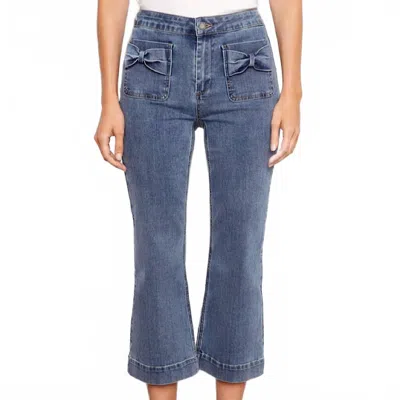 Charlie B Women's Flare Stretch Denim Patch Pockets Jean In Blue