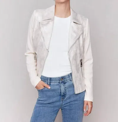 Charlie B Women's Foiled Vintage Fux Leather And Rib Knit Jacket In Champagne In White