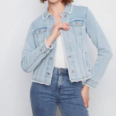 Charlie B Women's Frayed Denim Jacket In Bleach Blue In Multi