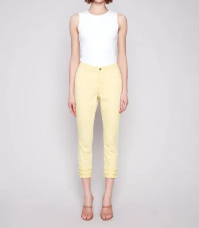 Charlie B Women's Frayed Hem Ankle Leg Pant In Lemonade In Yellow