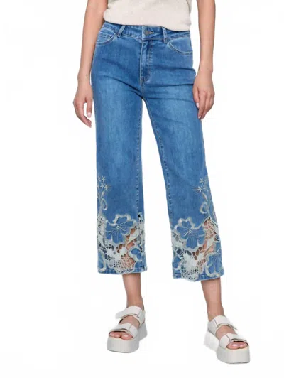 CHARLIE B WOMEN'S LACE CUT OUT PANT IN BLUE