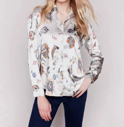 Charlie B Women's Long Sleeve Blouse In Prune/plum In White