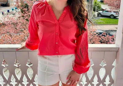 Charlie B Women's Raglan Sleeve Embroidered Blouse In Sorbet In Red