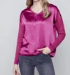 Charlie B Satin Jersey Knit Top In Mulberry In Green