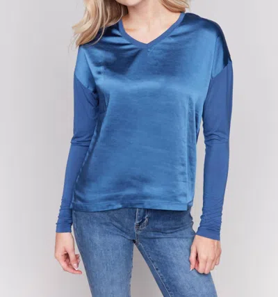 Charlie B Women's Satin Jersey Knit Top In Blue