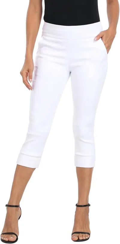 Charlie B Women's Solid Pull On Stretch Cropped Cuff Pant In White