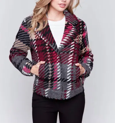 Charlie B Wool Plaid Coat In Mulberry In Red