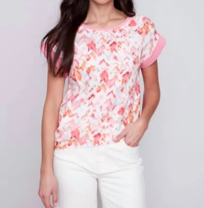 Charlie B Woven Linen Knit Combo Top In Rose Pink